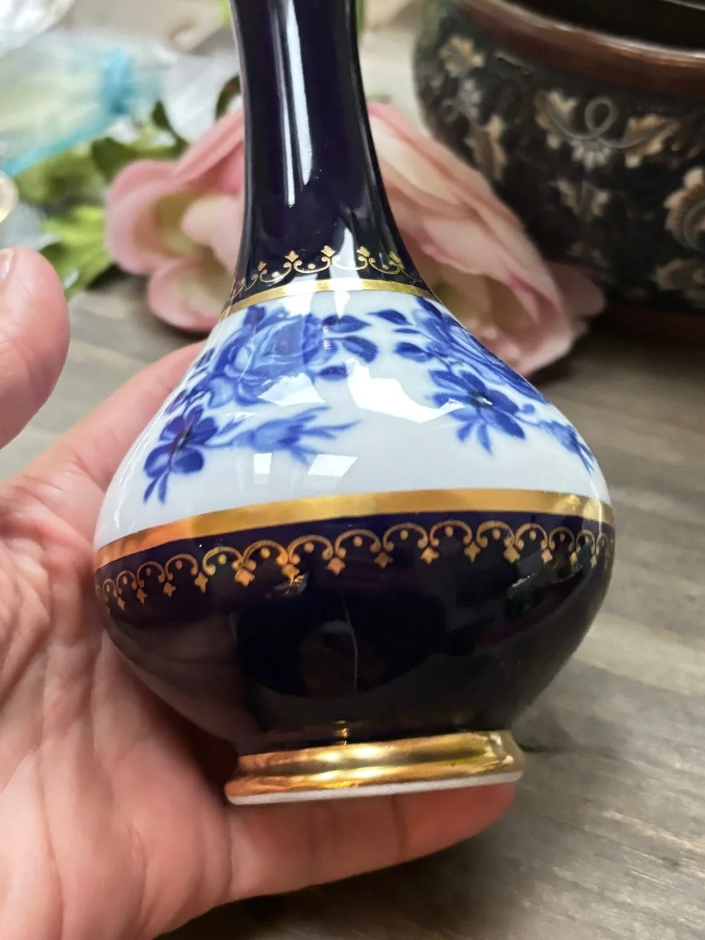 Vintage Cobalt Vase with Gold Accents, Royal Porzellan Bavaria KPM